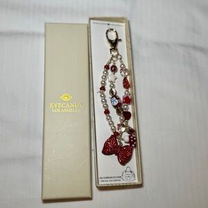 EYE CANDY LOS ANGELES Christmas Bag Charm with Red Sparkle Bow and Winter Beads